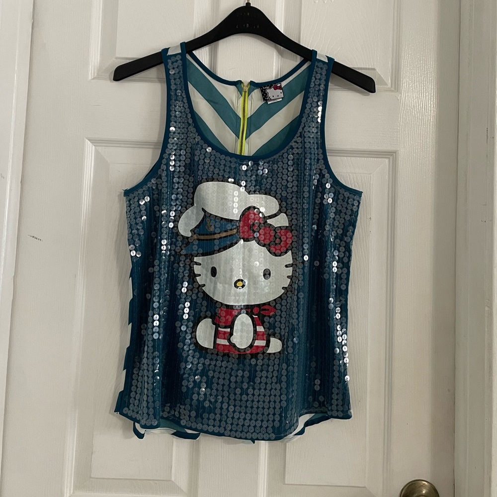 Hello Kitty green Sequin Tank Top with Red Accents Sz L